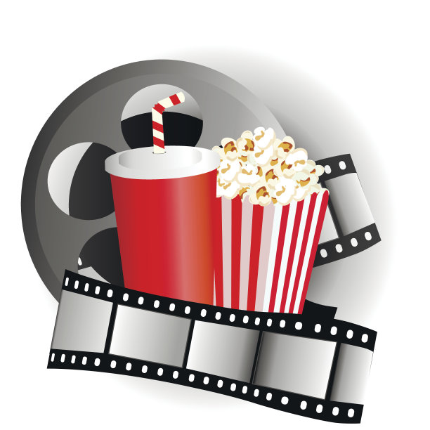 影院背景配爆米花盒，胶片带图片下载