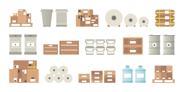仓库包装类型矢量设置在平面风格图片下载