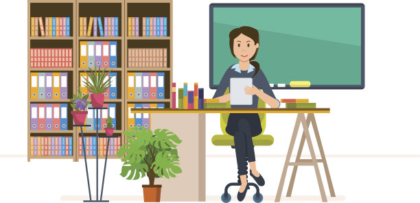 教师房间的内部。学校工作人员，班主任。工作场所素材图片