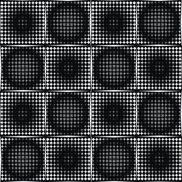 黑白半色调圆圈图案在方格背景，无缝平铺矢量装饰图片下载