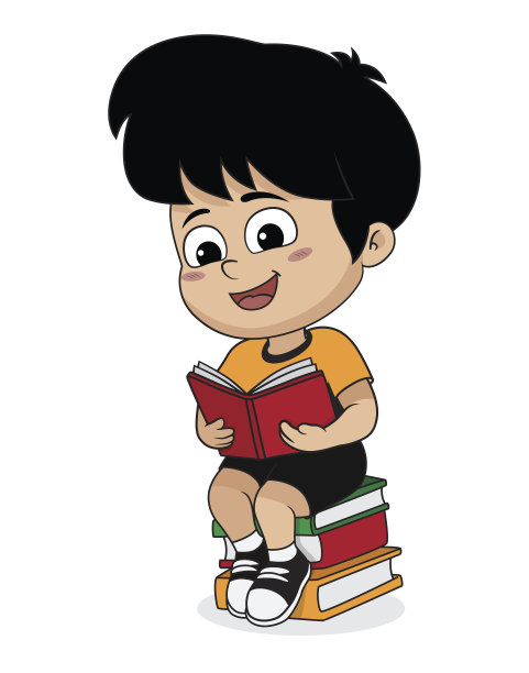 男孩在图书馆看书。图片下载