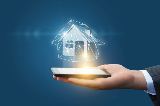 手拿手机展示房子模型。图片下载