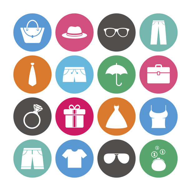 一套衣服，配件和眼镜图标。图片下载