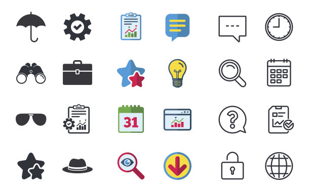 雨伞，太阳镜和带箱子的帽子。图片下载