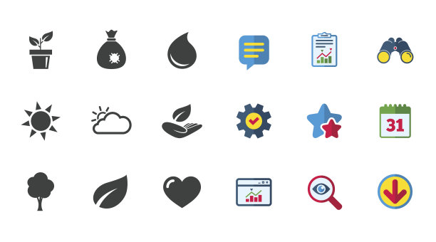 芽、叶图标。花园和天气标志。图片下载