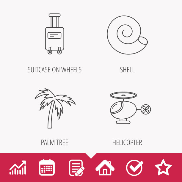 棕榈树，贝壳和直升机图标。图片下载