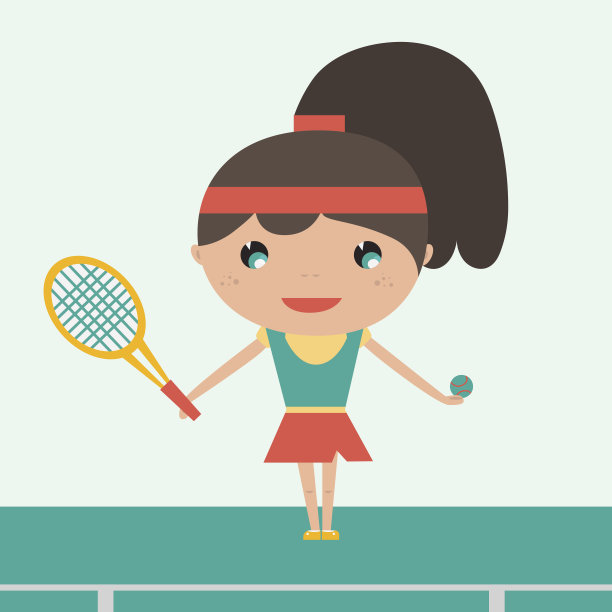 微笑的女运动员年轻的网球运动员拿着球拍和球。快乐的女人在打网球。矢量平面设计插图。水平布局图片下载