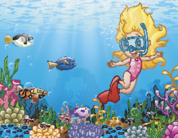 小女孩在海里潜水图片下载