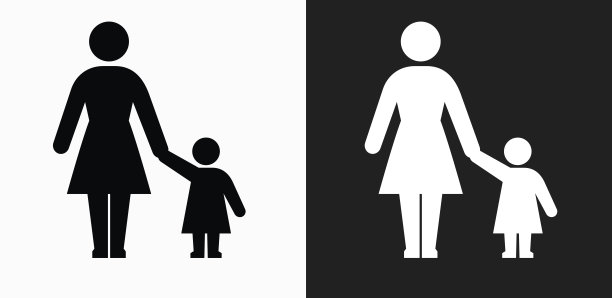 母亲和女儿图标上的黑色和白色矢量背景图片下载