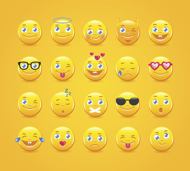 可爱的卡通表情。表情符号向量集。黄色的微笑图片下载