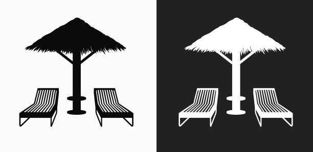 海滩椅子图标上的黑色和白色矢量背景图片下载
