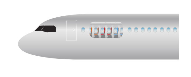 飞机的外部和内部。焦点经济舱座位图片下载