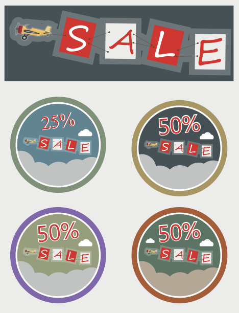 复古客机和文字销售矢量图片下载