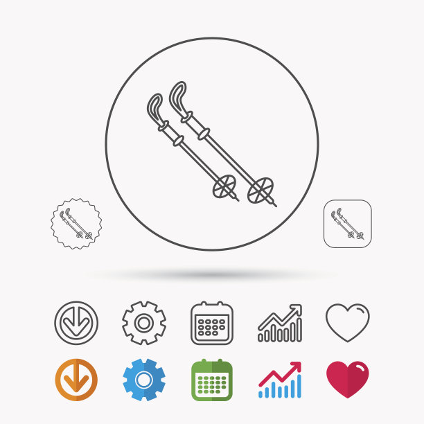 滑雪图标。滑雪杖或滑雪杆的标志。图片下载