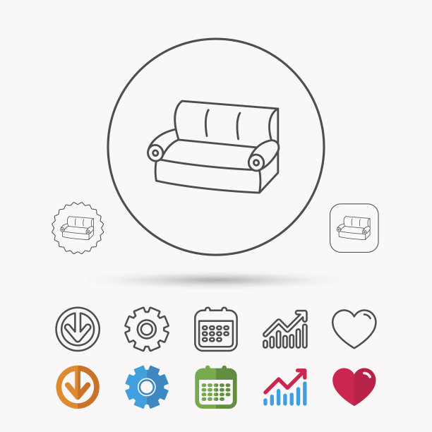 沙发图标。舒适的沙发上签署。图片下载