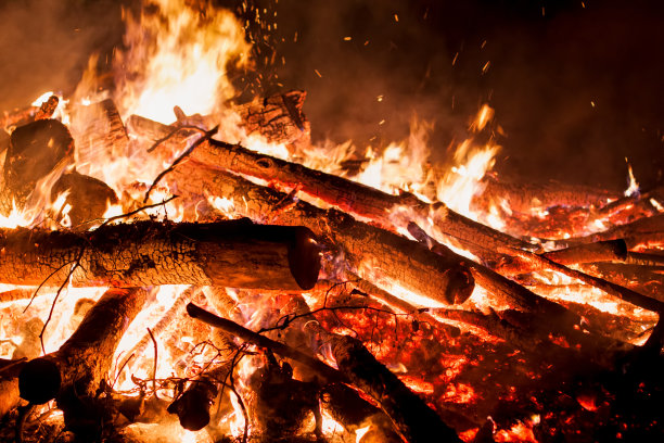 靠近的原木在晚上的篝火图片下载