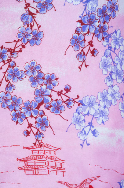 质地,背景。棉织物、亚麻花式樱花图片下载