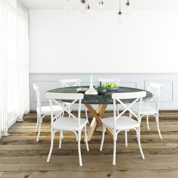 模拟墙在室内用餐区。时髦的客厅风格。图片下载