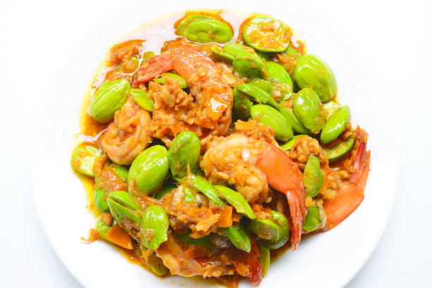 虾炒臭豆，亚洲菜图片下载