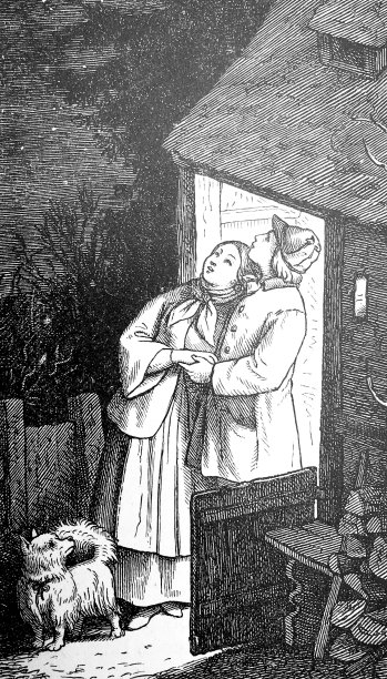 情侣站在房子入口仰望星空图片下载