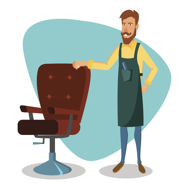 可爱的理发师向量。卡通快乐嬉皮士理发师。专业理发师准备做一个时髦的发型。孤立的插图图片下载