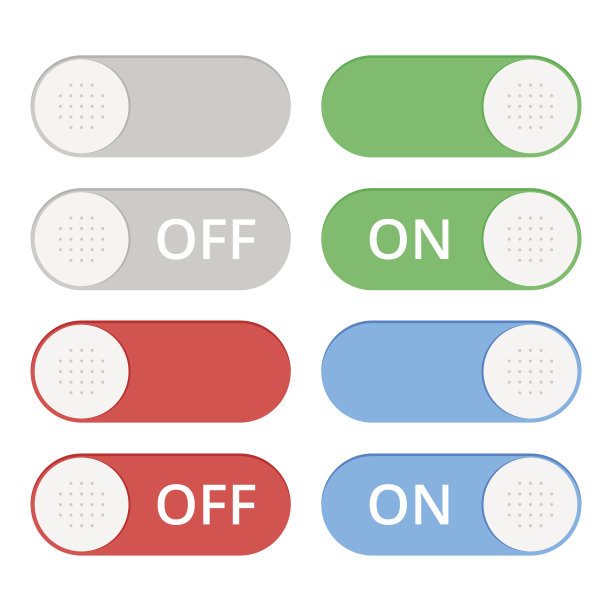 一套彩色的拨动开关图标。开关按钮。开关位置。矢量用户界面集，包括开关。图片下载