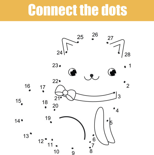用数字连接点的儿童教育游戏。打印工作表的活动。动物主题,猫图片下载