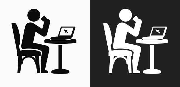 在黑白矢量背景上饮酒和工作图标图片下载