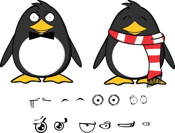 可爱的小潮企鹅宝宝卡通表情集素材图片