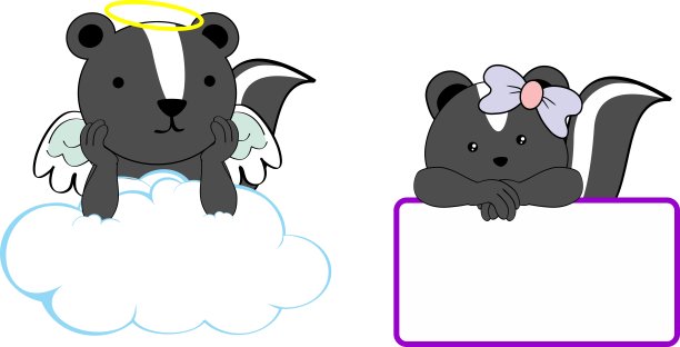 可爱的小天使和女孩臭鼬宝宝卡通空间图片下载