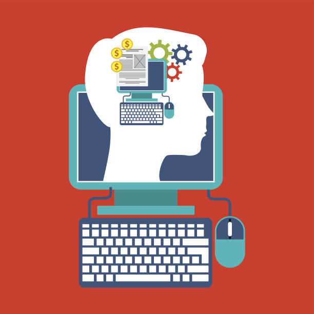 计算机和头部设计。博客的概念。矢量图形图片下载