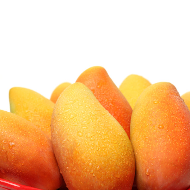 白色背景上的盘子里的芒果图片下载