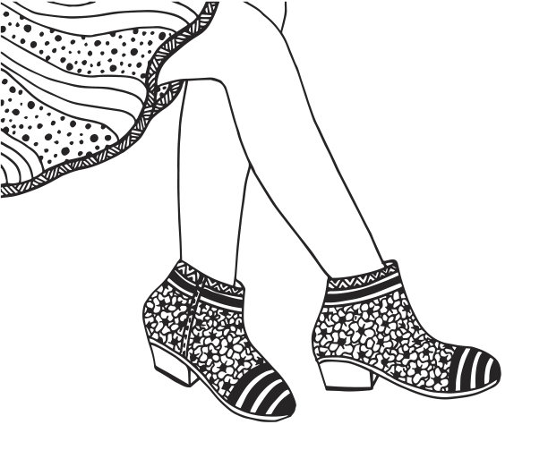 手绘轮廓装饰靴子鞋子插图-插图高跟鞋，人的脚，花边-纺织品，鞋，单一物体图片下载