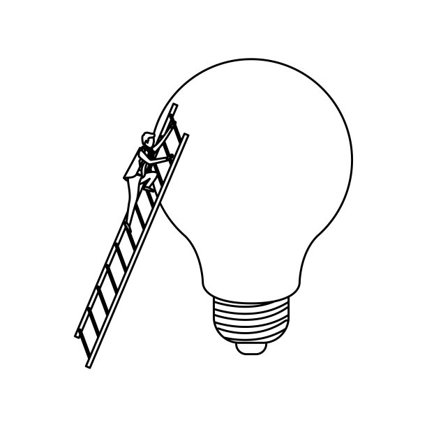 白色背景与黑白商人爬木楼梯在一个大灯泡图片下载