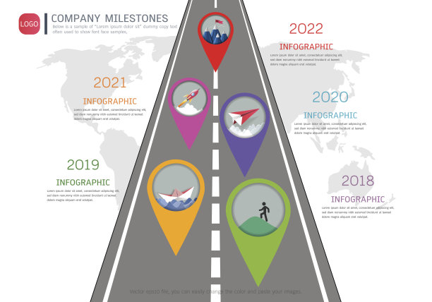 里程碑时间线信息图设计模板，图表，图表和其他矢量元素，可以用于项目管理中的里程碑，以标记项目时间线上的特定点。图片下载