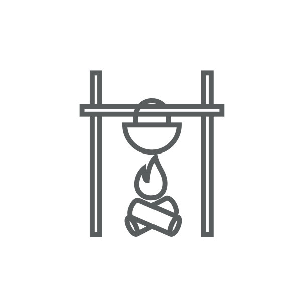 烹饪在大锅上的营火线图标图片下载