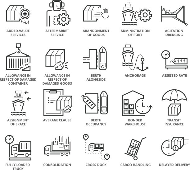 平细线图标集国际物流和海运图片下载