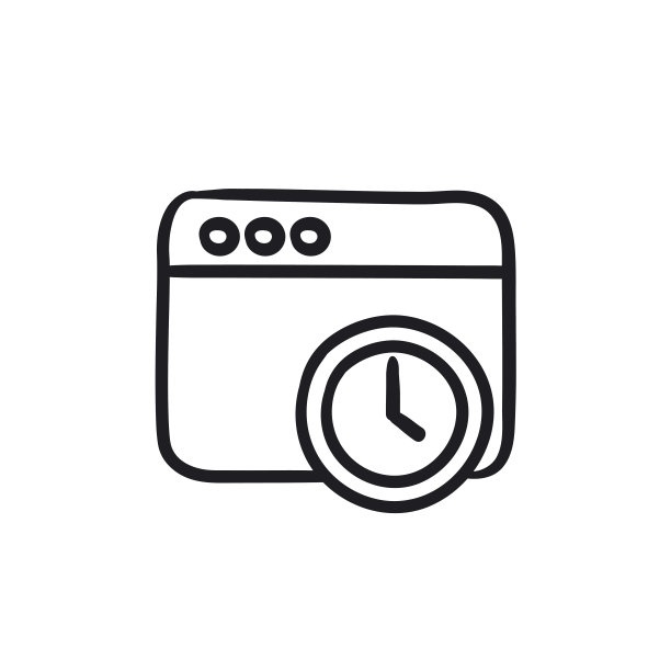 带有时钟符号草图图标的浏览器窗口图片下载