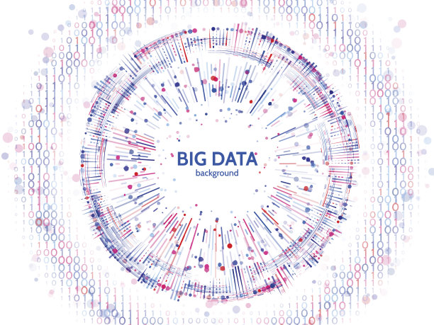 大数据连接结构。用线、点和二进制编码的抽象元素。大数据可视化。图片下载