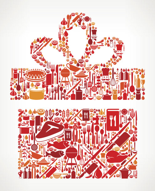 礼盒烹饪和食物矢量图标模式图片下载