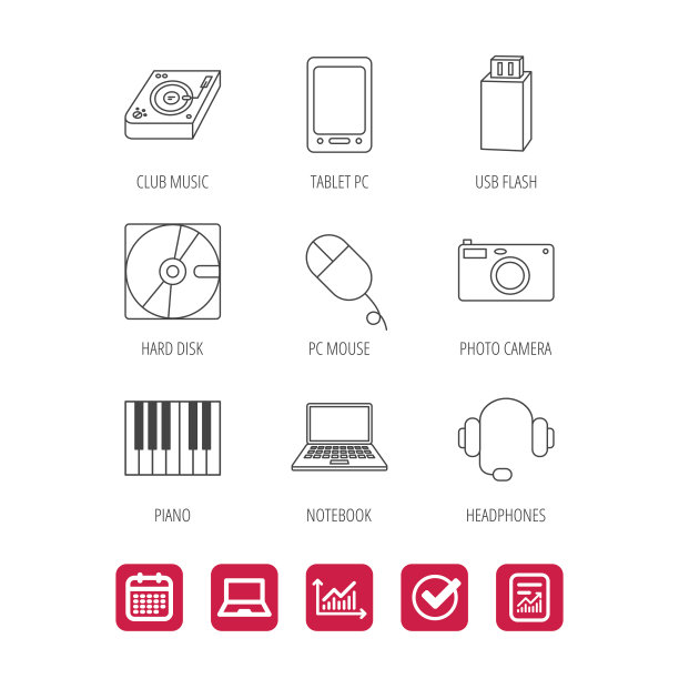 平板电脑，USB闪存和笔记本电脑图标。图片下载