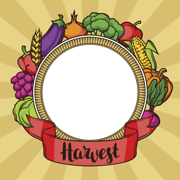 收获的装饰元素。秋季插图与丝带，时令水果和蔬菜图片下载