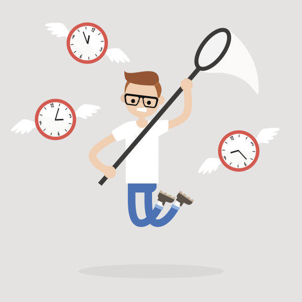 年轻的角色想抓住机会。时间。最后期限概念说明。平面可编辑矢量，剪贴画图片下载