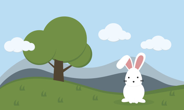 一只小白兔独自呆在花园里。图片下载