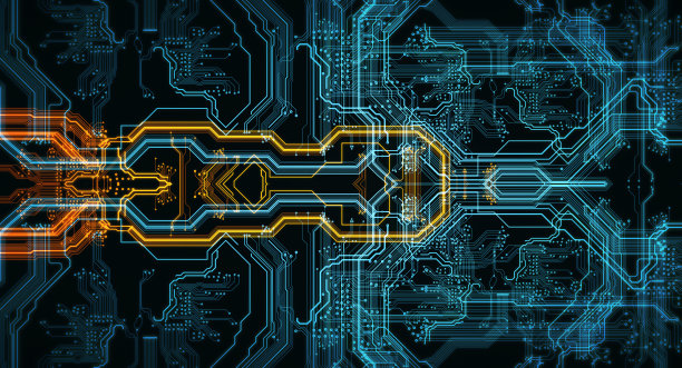 橙色、蓝色技术背景图片下载