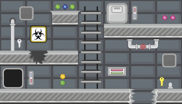 无缝编辑的房间，梯子和生物危害标志的平台游戏设计图片下载