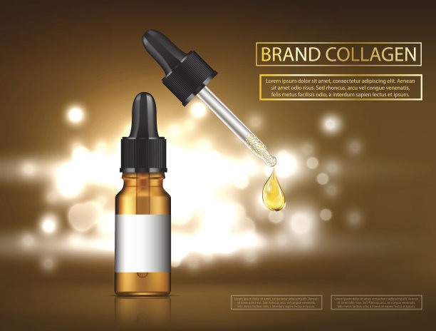 玻璃滴瓶，精油滴在棕色背景上分离图片下载