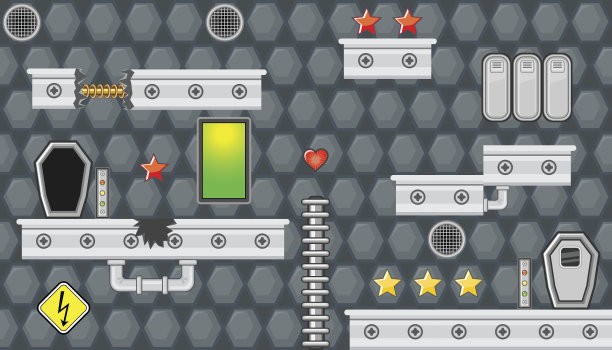 面向平台游戏设计的带有绿色窗口的无缝可编辑房间图片下载