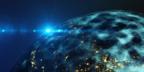 用数字通信系统在夜间从太空中传送地球图片下载