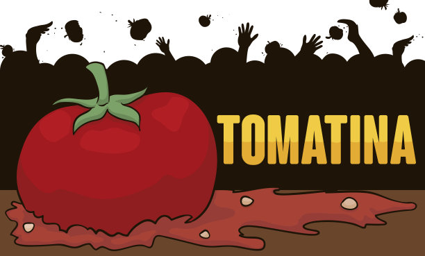 番茄大战中人们扔西红柿的剪影设计图片下载